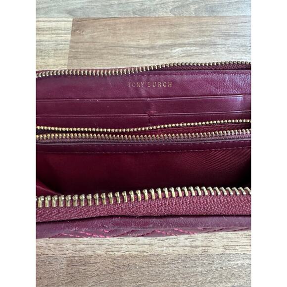 Women Designer Tory Burch Fleming Continental Zip Wallet Deep Berry Quiet Luxury - Picture 4 of 8